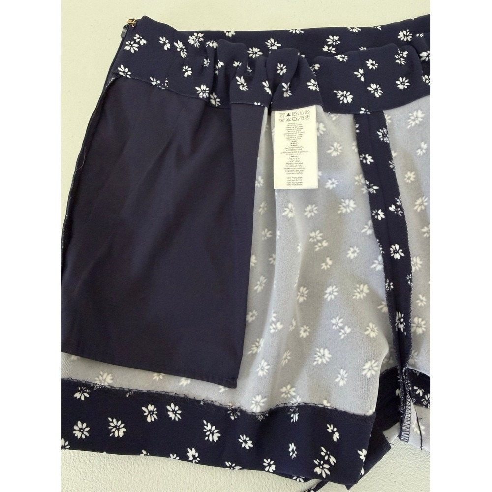 Michael Kors Navy Blue Floral Daisy Drawstring Shorts Side Zip Pocket Size 2 - Picture 7 of 9